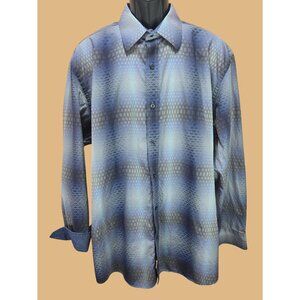 Johnston & Murphy Mens Tailored Fit Dress Shirt XL Blue Geometric Pattern